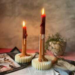 Handmade Ombre Ribbed Soy Wax Candle Set Hourglass Home Decor - thumbnail 2