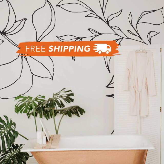 Floral Line Art Wall Mural Minimalist Black & White Peel & Stick Wallpaper - image 1