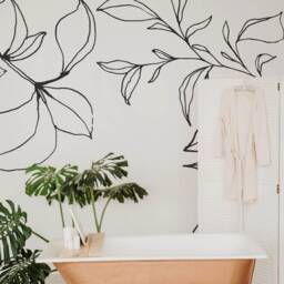 Floral Line Art Wall Mural Minimalist Black & White Peel & Stick Wallpaper - thumbnail 2