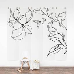 Floral Line Art Wall Mural Minimalist Black & White Peel & Stick Wallpaper - thumbnail 3