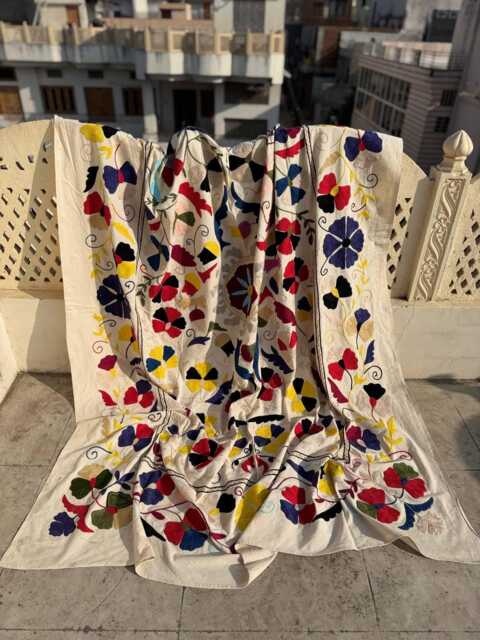 Hand Embroidered Cotton Suzani Quilt - Boho Home Decor Throw - image 1