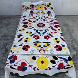 Hand Embroidered Cotton Suzani Quilt - Boho Home Decor Throw - thumbnail 2