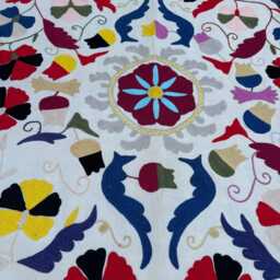Hand Embroidered Cotton Suzani Quilt - Boho Home Decor Throw - thumbnail 3
