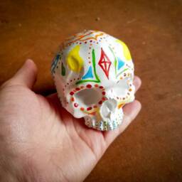Sugar Skull Day Of The Dead Sculpture Figurine Hand Painted 3D Printed - thumbnail 3