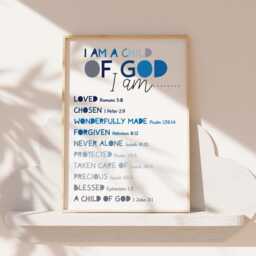 Boys Christian Wall Art, Nursery Print, Bedroom, Blue & Green, Baby Gift, Child Of God, God Say I Am, Jesus - thumbnail 1