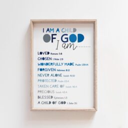 Boys Christian Wall Art, Nursery Print, Bedroom, Blue & Green, Baby Gift, Child Of God, God Say I Am, Jesus - thumbnail 2