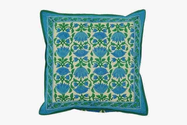 Blue Lotus Cushion Cover Hand Block Printed On Organic Cotton - image 1
