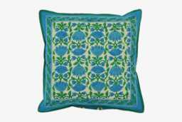 Blue Lotus Cushion Cover Hand Block Printed On Organic Cotton - thumbnail 1