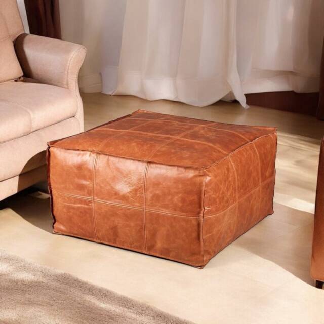 Large Rectangular Leather Pouf Bohemian Ottoman Footstool - Unstuffed - image 1