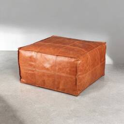 Large Rectangular Leather Pouf Bohemian Ottoman Footstool - Unstuffed - thumbnail 2