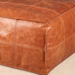 Large Rectangular Leather Pouf Bohemian Ottoman Footstool - Unstuffed - thumbnail 4