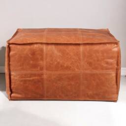 Large Rectangular Leather Pouf Bohemian Ottoman Footstool - Unstuffed - thumbnail 3