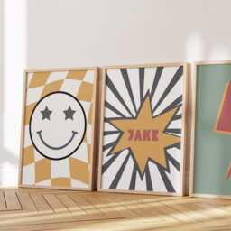 Retro Little Mans Cave Boys Wall Art, Neutral Nursery, Checkered Poster, Baby Boys Kids Room Decor, Toddler Poster - thumbnail 3