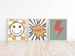 Retro Little Mans Cave Boys Wall Art, Neutral Nursery, Checkered Poster, Baby Boys Kids Room Decor, Toddler Poster - thumbnail 1