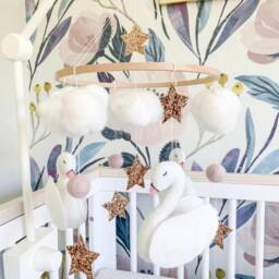 Baby Mobile Swans, Nursery Crib Animals, Baby Girl - thumbnail 2
