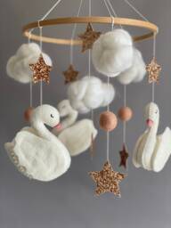 Baby Mobile Swans, Nursery Crib Animals, Baby Girl