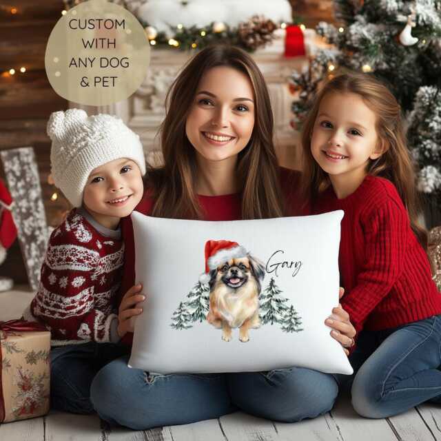 Personalised Christmas Cushion With Cute Dog Design. Gifts For Lovers/Pet Loss - image 1