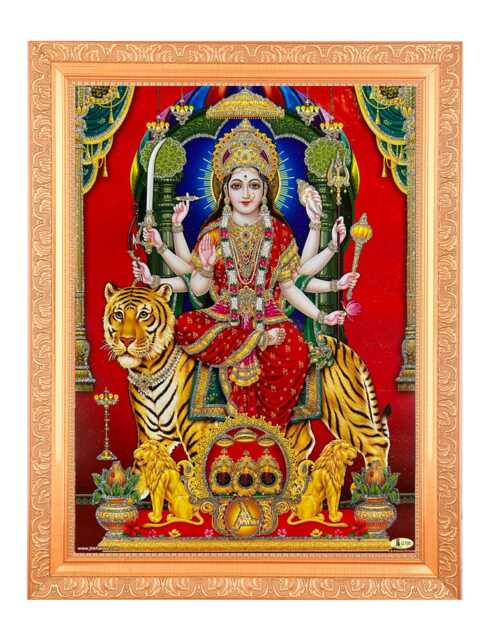 Maa Durga Zari Art Print in Golden Frame, Housewarming Gift - image 1