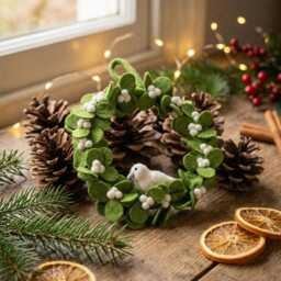Mistletoe Wreath With Dove Handmade Felt Fair Trade Christmas Decoration - thumbnail 3