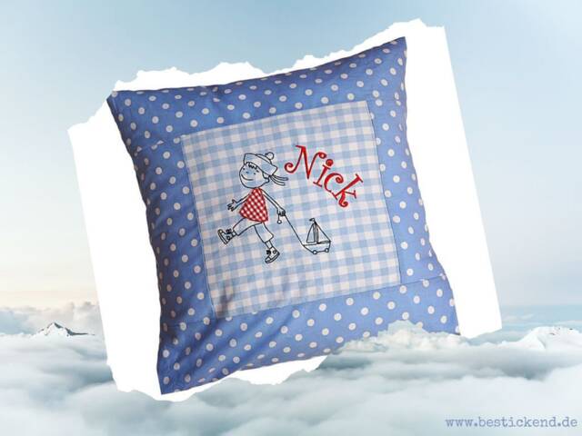 Embroidered Cushion Little Sailor + Name //Light Blue// 40x40 Cover Gift Cuddly Cuddle Name - image 1