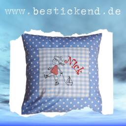 Embroidered Cushion Little Sailor + Name //Light Blue// 40x40 Cover Gift Cuddly Cuddle Name - thumbnail 4