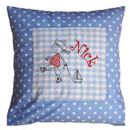 Embroidered Cushion Little Sailor + Name //Light Blue// 40x40 Cover Gift Cuddly Cuddle Name - thumbnail 3