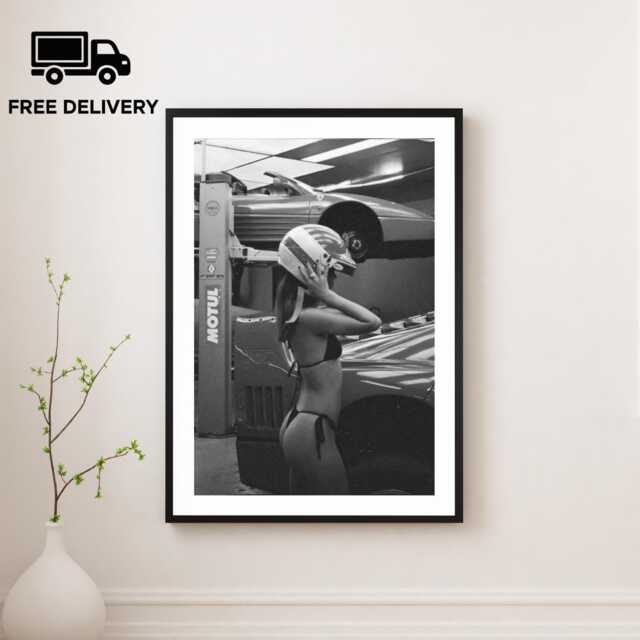 Vintage Classic Sports Car Girl Print, Luxury Woman, Fine Art Photography Wall Art, Museum Quality Black & White Poster - image 1