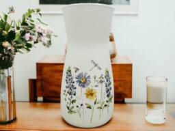 Wildflower Vase With Dragonfly & Bee, Purple Yellow Flower Vase, Dragonfly Bee Home Decor, Gifts - thumbnail 1