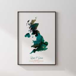 Engagement Gift - Personalised Map Print For Engaged Couples Present New Couple Emerald Green & Gold - thumbnail 3