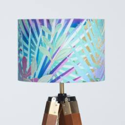 Lampshade Iridescent Blue Gold Turquise Tropical Leaves Velvet - Drum Lamp Shade 25cm 30cm 35cm 40cm 45cm Table Lamp Shade, Ceiling - thumbnail 2
