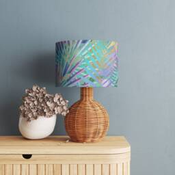 Lampshade Iridescent Blue Gold Turquise Tropical Leaves Velvet - Drum Lamp Shade 25cm 30cm 35cm 40cm 45cm Table Lamp Shade, Ceiling - thumbnail 4