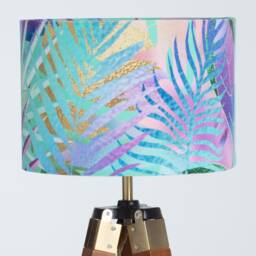 Lampshade Iridescent Blue Gold Turquise Tropical Leaves Velvet - Drum Lamp Shade 25cm 30cm 35cm 40cm 45cm Table Lamp Shade, Ceiling - thumbnail 1