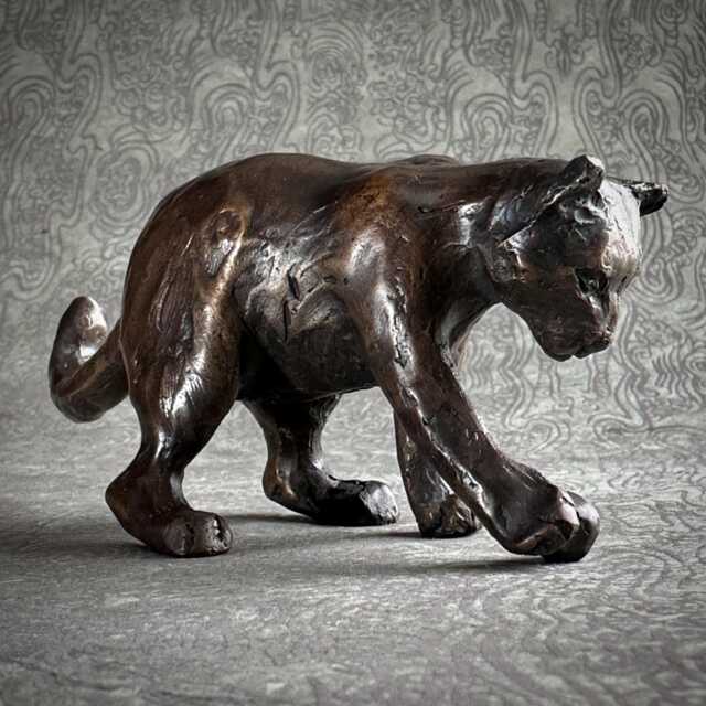 Small Bronze Cat Sculpture Playful Kitty, Original Art By Kindrie Grove - image 1