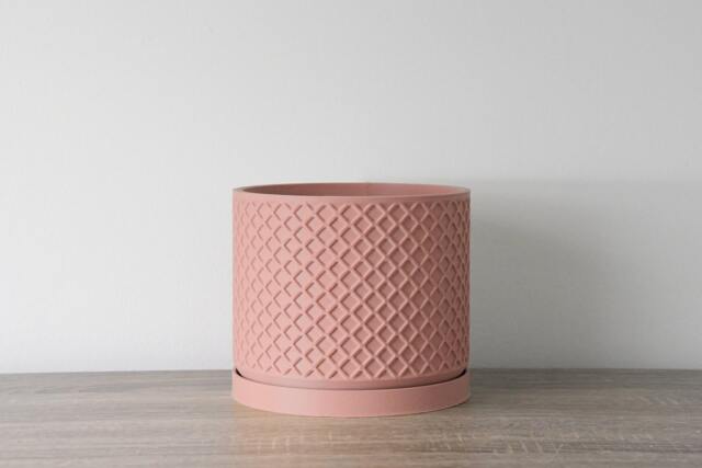 "Carolina Planter With Drainage & Saucer in Country Pink, Lattice 3D-Printed Plant Pot, Small To Large Sizes 4"" 5"" 6"" 7"" 8" - image 1