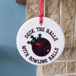 Lawn Bowls Ceramic Christmas Tree Decoration - Deck The Halls With Bowling Balls - thumbnail 3