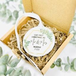 First Christmas As Mr & Mrs Personalised Ceramic Bauble 1st Xmas Gift Decor Wedding Day Gift, New Home - thumbnail 3