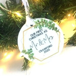 First Christmas As Mr & Mrs Personalised Ceramic Bauble 1st Xmas Gift Decor Wedding Day Gift, New Home - thumbnail 2