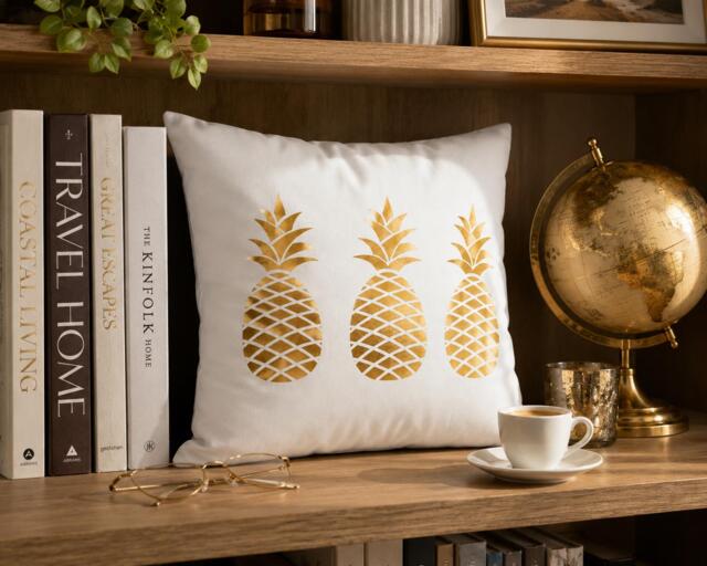 Gold Pineapple Pillow, Tropical Throw Cushion Cover, Decorative Living Room Decor, Modern Home Gift, Boho Decor - image 1
