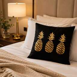 Gold Pineapple Pillow, Tropical Throw Cushion Cover, Decorative Living Room Decor, Modern Home Gift, Boho Decor - thumbnail 2