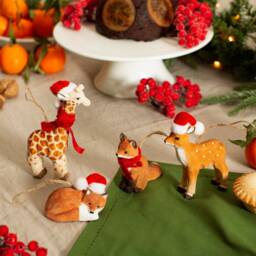 Wooden Fox Wearing Santa Hat Christmas Tree Decoration - Festive Winter Wonderland Nature Animals Traditional Red Gift Family - thumbnail 2
