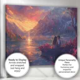 Romantic Sunset Lake Boat Couple Scenic Landscape Canvas Wall Art Print Decor Picture Ready To Hang - thumbnail 3