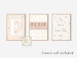 Set Of 3 Personalised Floral, Gingham & Wildflower Prints in A Blush Pink Rust Colour Palette - Unframed - thumbnail 1
