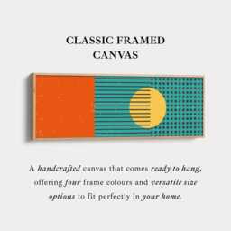 Retro Modern Sun Teal Orange & Yellow Long Panoramic Geometric Wall Art Framed Canvas For Living Room Decor - thumbnail 3