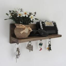 Rustic Waxed Wood Key Holder With Shelf/Entryway Rack Kitchen Organizer - thumbnail 3