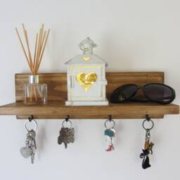 Rustic Waxed Wood Key Holder With Shelf/Entryway Rack Kitchen Organizer - thumbnail 2