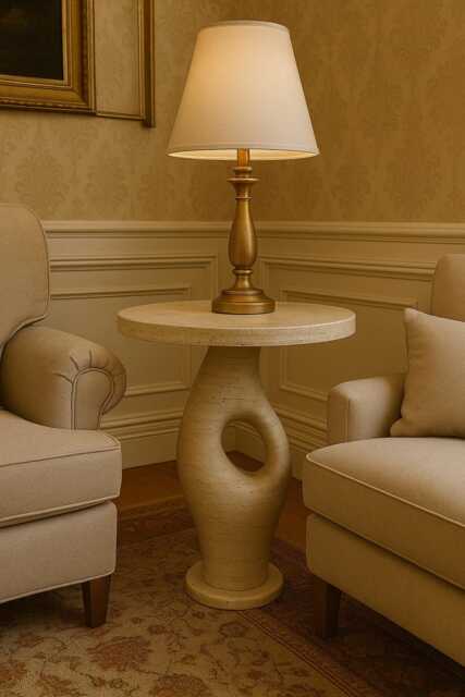 Custom Beige Travertine Coffee Table, Elegant Accent Modern Minimalist Sculptural End Handcrafted Stone Furniture - image 1