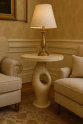 Custom Beige Travertine Coffee Table, Elegant Accent Modern Minimalist Sculptural End Handcrafted Stone Furniture