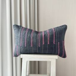 Vintage Hmong Hemp Pillow Cover Ethnic Lumbar Cushion, 12x20 - thumbnail 1