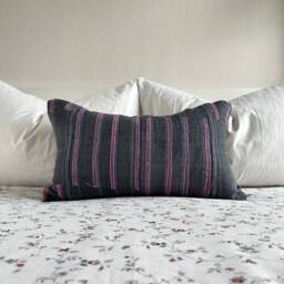 Vintage Hmong Hemp Pillow Cover Ethnic Lumbar Cushion, 12x20 - thumbnail 2