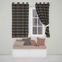 Art Deco Fan Floral Blue Gold Seamless Pattern Readymade Eyelet Ring Top Thermal 100% Blackout Curtains - thumbnail 1